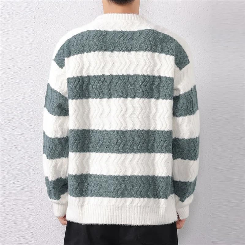 Autumn Winter Men's Striped Knitted Sweater O-Neck Loose Casual Knit Pullovers Men Warm Streetwear Pullover3