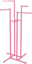 SSWBasics Hot Pink 4-Way Clothing Display Rack With Straight Arms- Durable Retail Clothing Rack for Boutique, Retail, and Thrift Stores - Sleek and Stylish Garment Display Stand