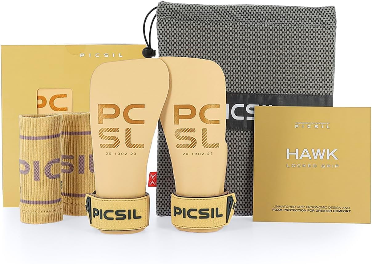 PICSIL Hawk Grips+ Wristbands + Bag, Use without Magnesium, Grip on all Supercies and Bars, Designed for all Athletes, Crosstraining Gloves (G Rise)