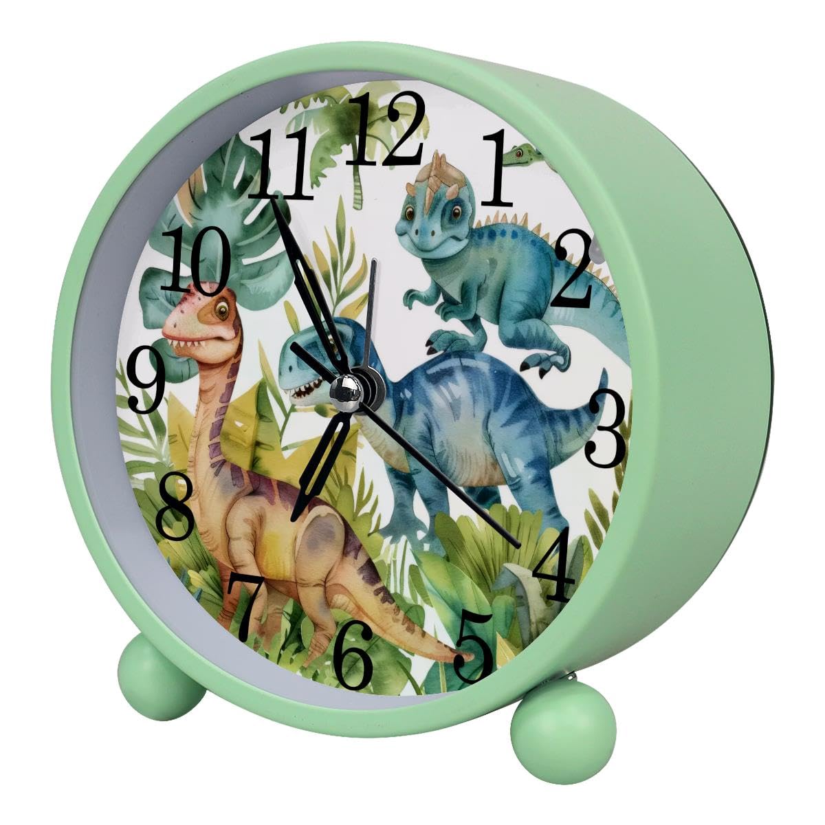 Alarm Clock Tropical Dinosaurs, Silent Non-Ticking with Night Light