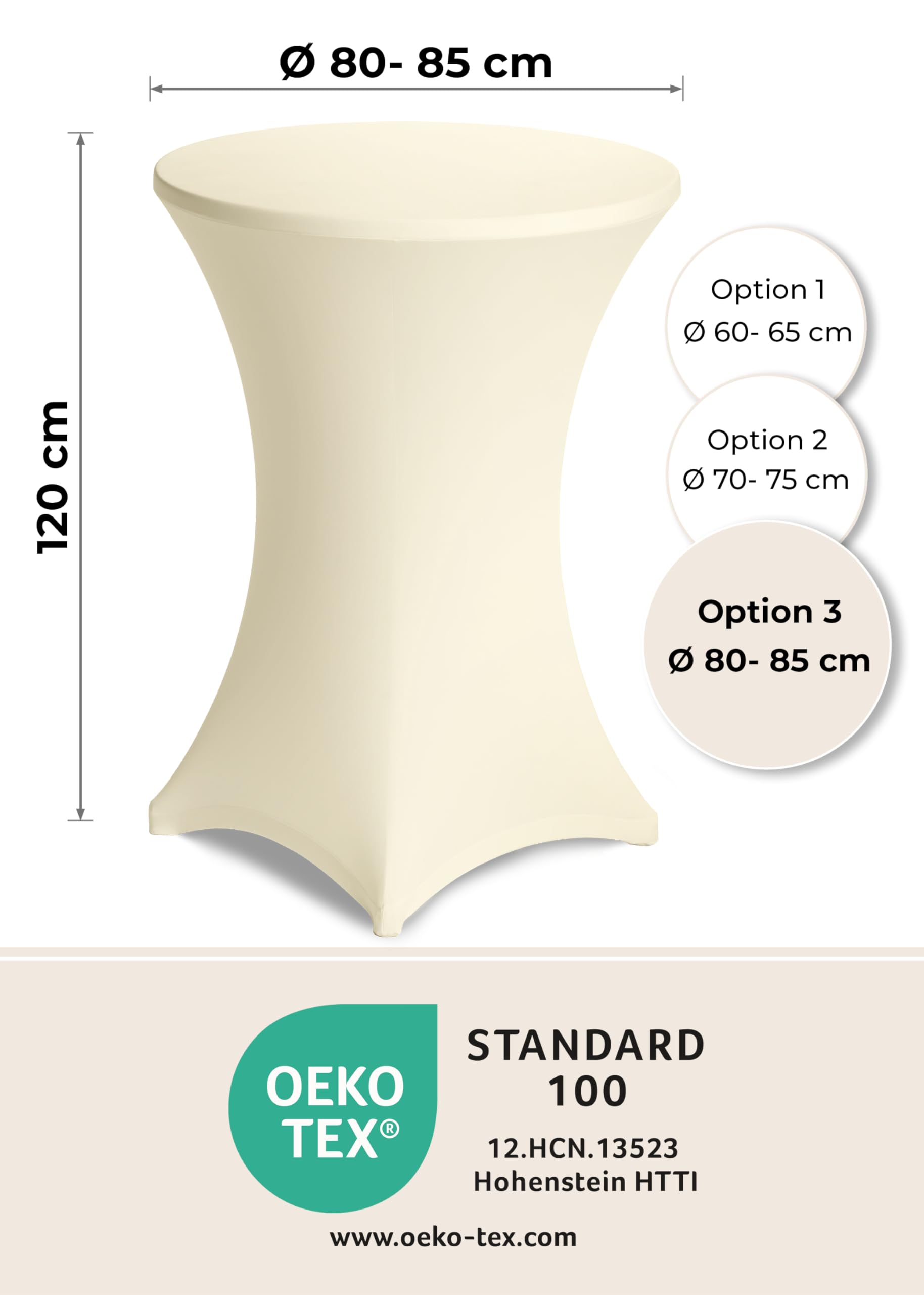 Gräfenstayn® Diana Lot de 2 Housses pour Mange-debou Table Haute de Bistro - Multiples Couleurs et Tailles pour Un diamètre de Table de Ø 60 cm • Ø 70 cm • Ø 80 cm (Crème, Ø 80)