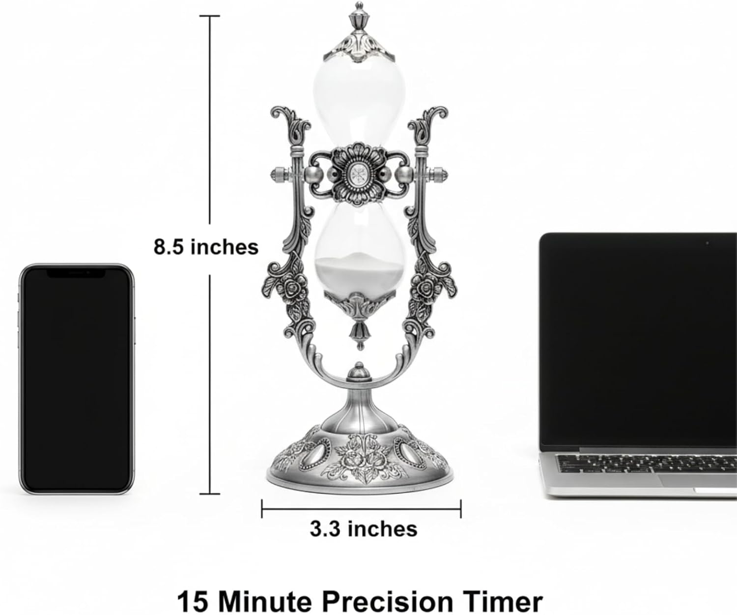 Hourglass Timer, 15 Minute Sand Timer with Medieval Alloy Base, Vintage Hourglass for Desk Office Decor Gift Collection