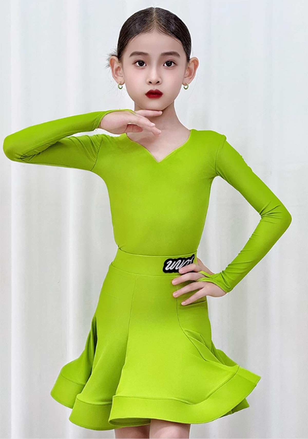 Vestido Profesional de Baile Latino para niñas Ideal para Tango Salsa Samba y Bailes de salón Traje para competición o presentación en el Escenario,Avocado Green,140cm