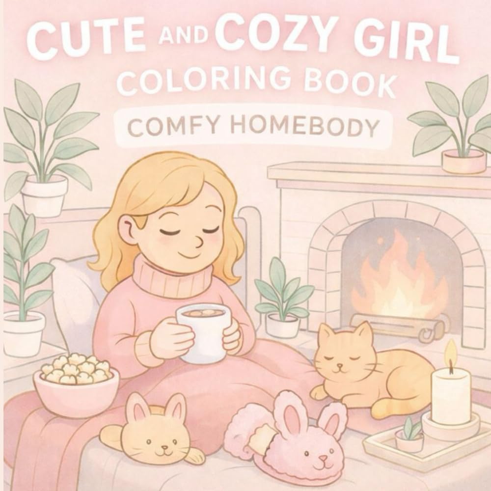 Cute and Cozy Girl Coloring Book: Comfy Homebody: Bold and Easy Designs for Kids, Teens, and Adults: Relaxation Moments and Hygge Vibes