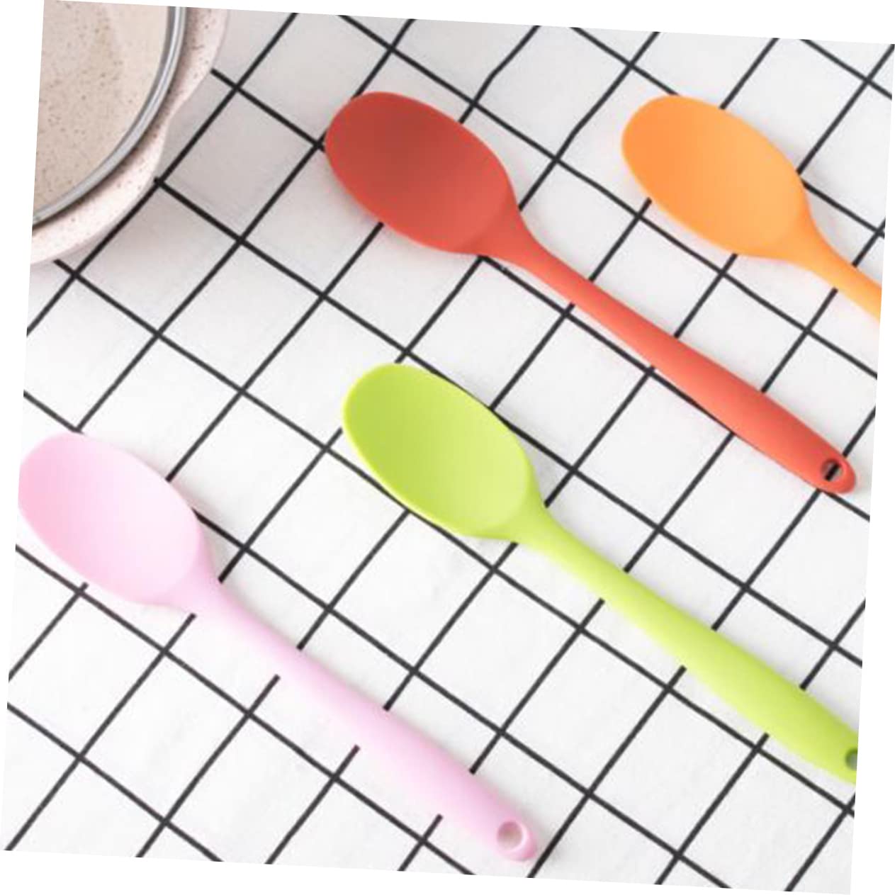 GRIRIW 4pcs Kitchen Utensil Set Silicon Salad Spoon - Matte Square Head Ergonomic Handle for Home Restaurant Use