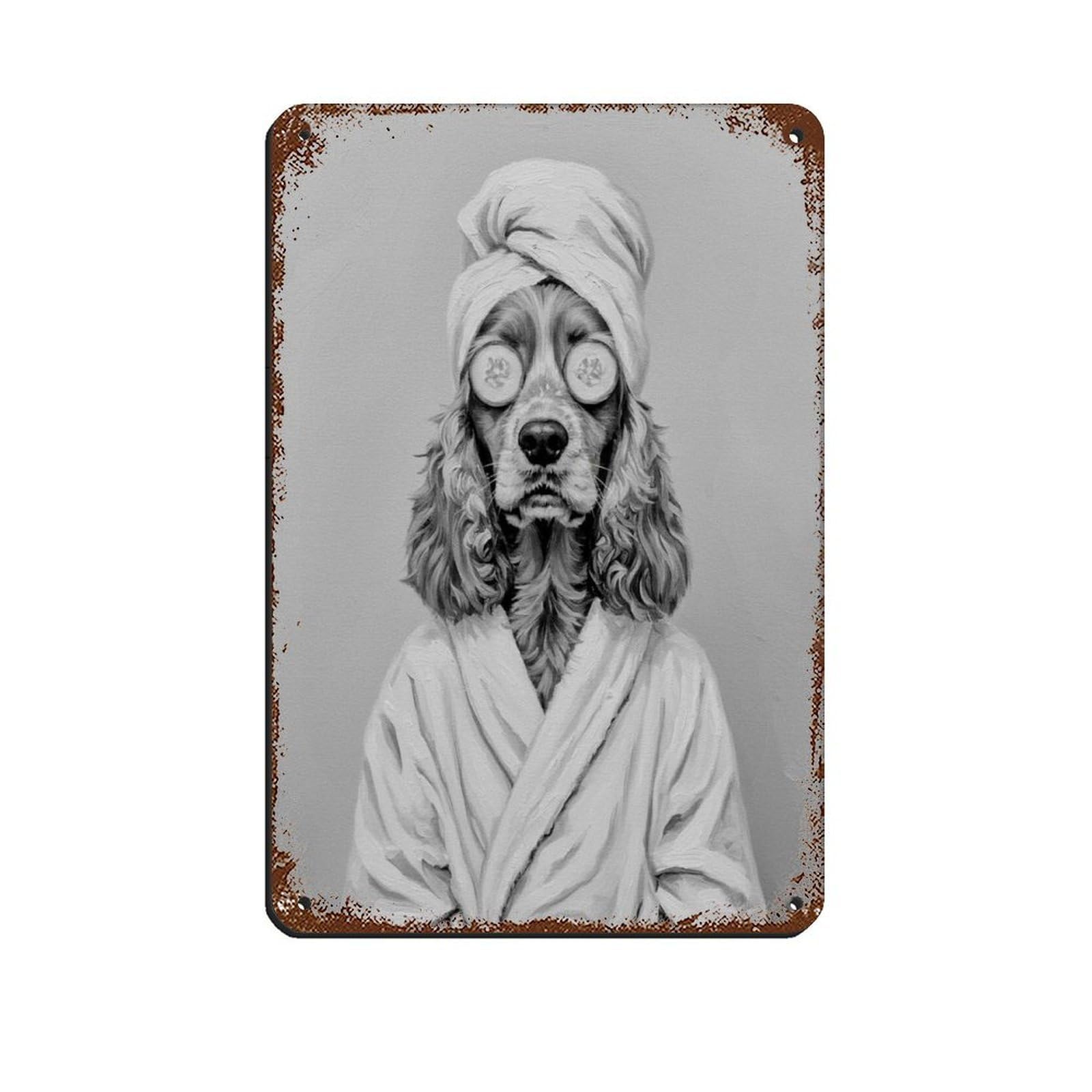 Cocker Spaniel Dog Bathroom Art Retro Poster Metal Tin Sign Chic Art Retro Iron Painting Bar People Cave Cafe Family Garage Poster Wall Decoration 8x12inch(20x30cm)