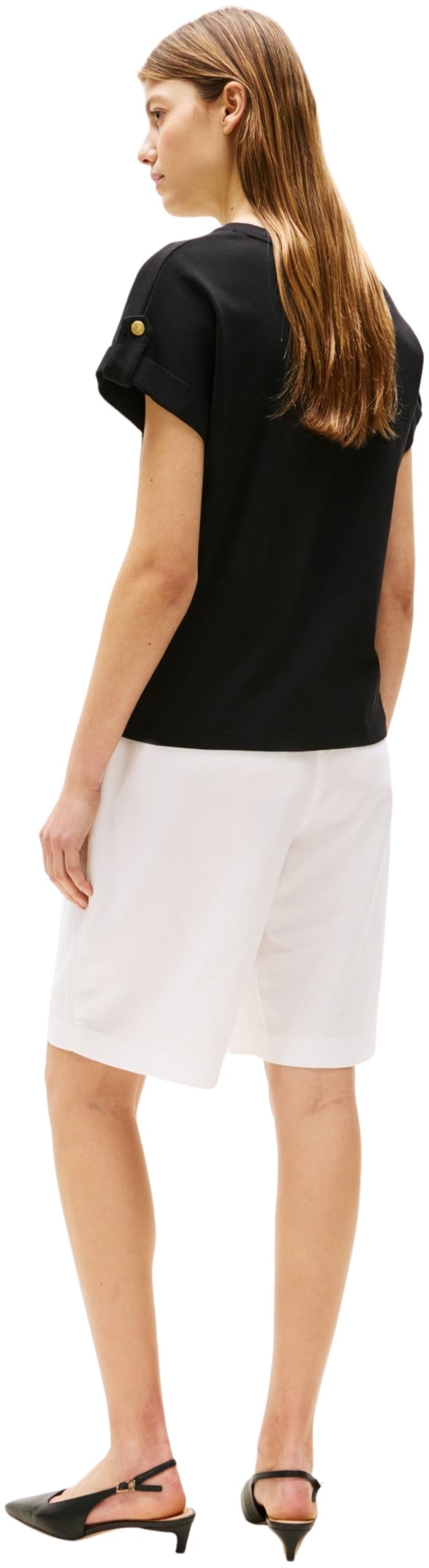 Tommy Hilfiger Camiseta de Manga Corta Mujer Gold Button con Cuello Redondo