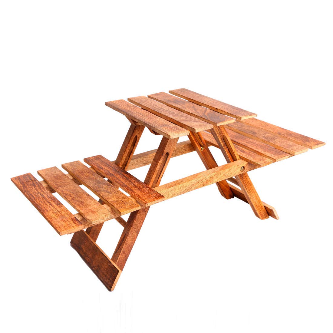 Crafts Store Center Vintage Wooden Multipurpose Folding Side Rack Flower Vase Outdoor Plant Stand With 3 Decks For Home Decor & Living Room