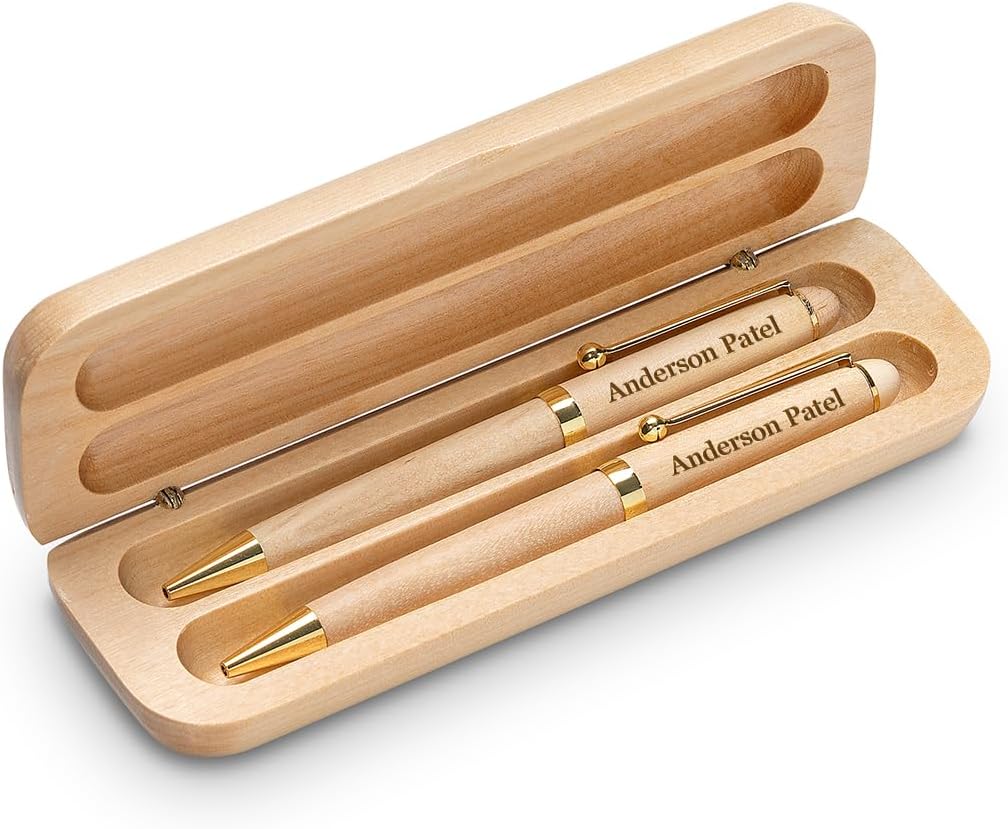 Executive Gift Shoppe | Pharmacist Theme Laser Engraved Maple Wood Double Pen and Box Set
