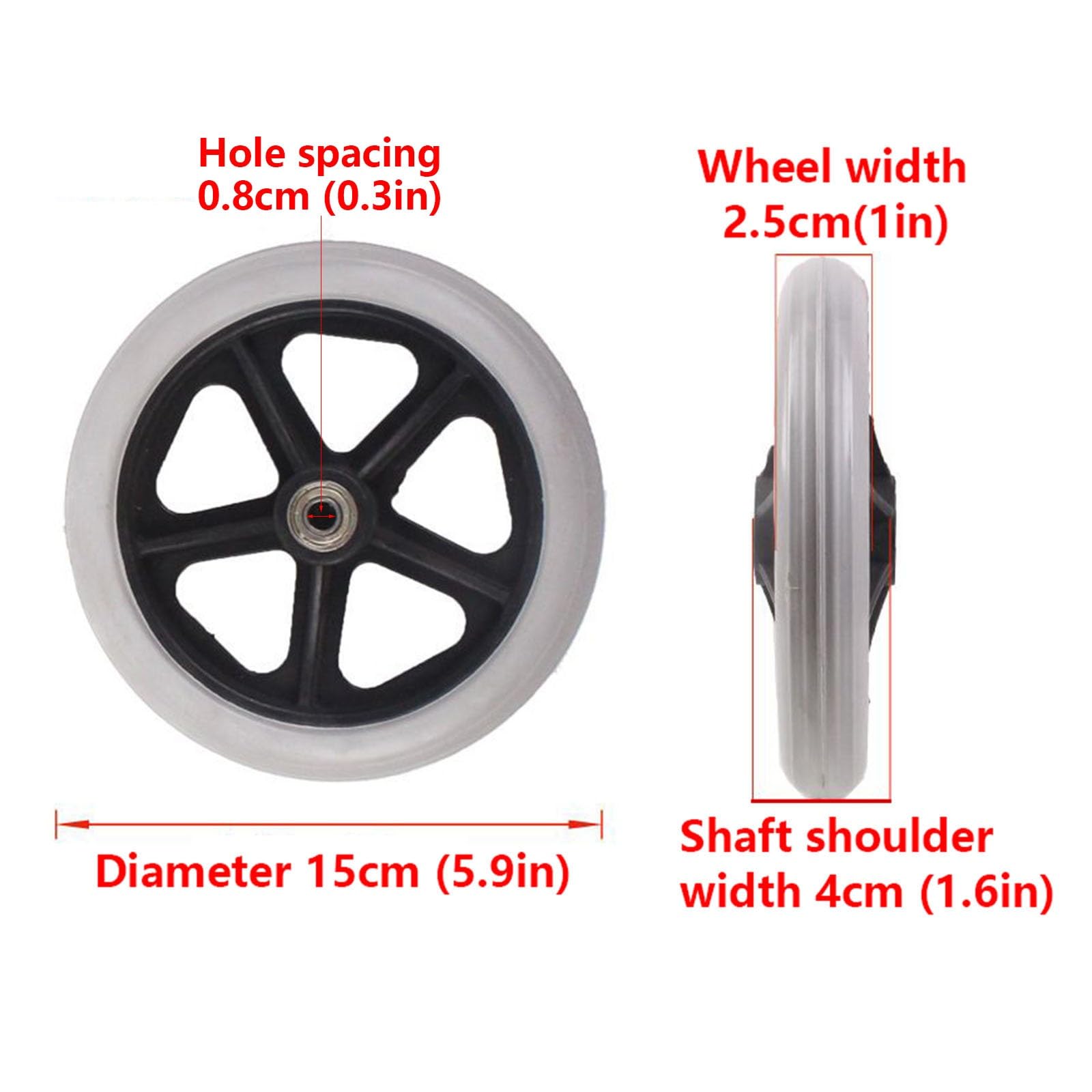 LHX Wheelchair Front Wheel Solid Tire Inflatable Wheelchair Front Wheel 6 Inch/7 Inch/8 Inch Black Gray Wheel(Black,6 inch)