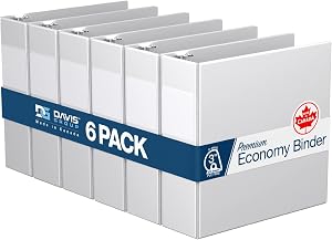 Premium Economy 3-Inch Binder, 3-Ring Binder for School, Office, or Home, Colored Binder Notebook, Pack of 6, D Ring, White