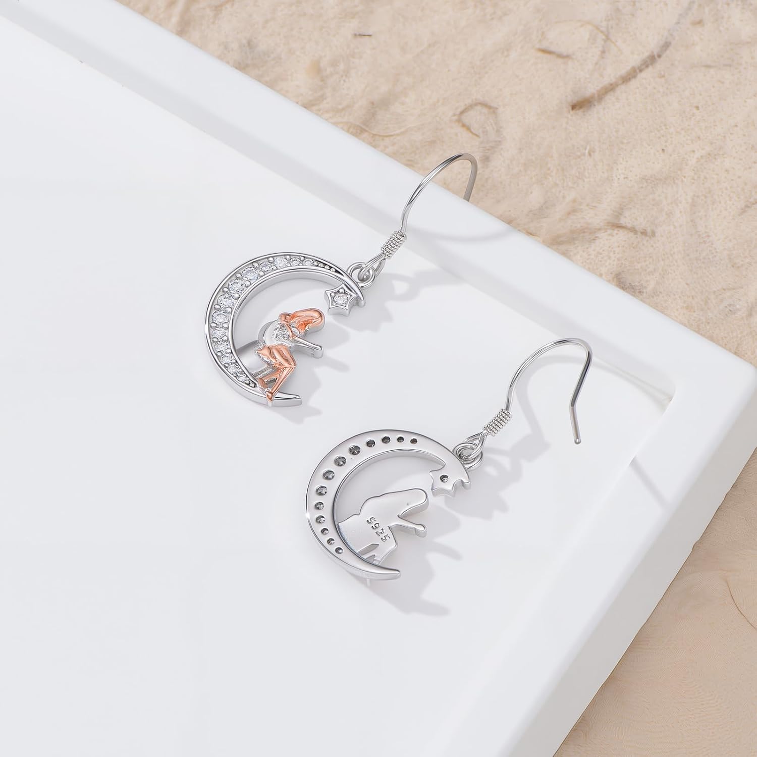 PROESS Art Music Dangle Earrings 925 Sterling Silver Moon Guitar/Flute/Painting Drop Earrings for Women Artist Musician