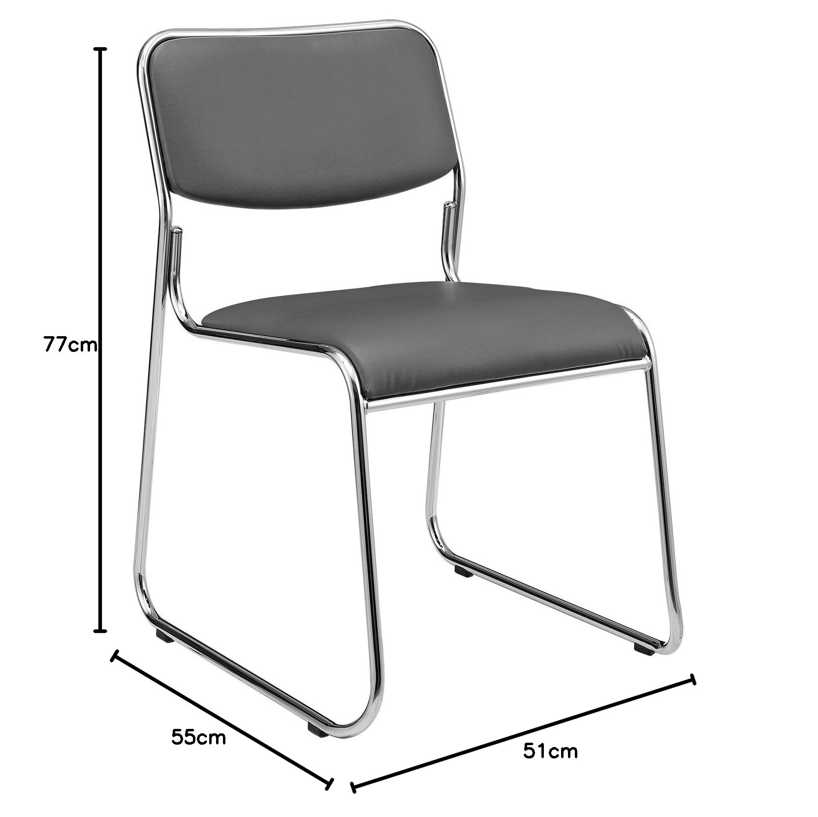 pro.tec Bürostuhl 4er Set Besucherstuhl mit Kunstlederbezug Konferenzstuhl gepolstert Stühle stapelbar für Büro Konferenzraum Arbeitszimmer Wartezimmer Metallgestell Grau