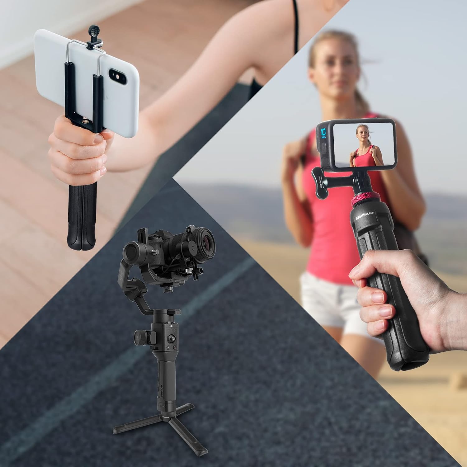 MINIFOCUS Camera Tripod, Desktop Tabletop Stand Compact Tripod with 1/4" Screw, Phone Tripod Stand for Gimbal Stabilizer Webcam Phone Holder Selfie Stick and All DSLR Cameras