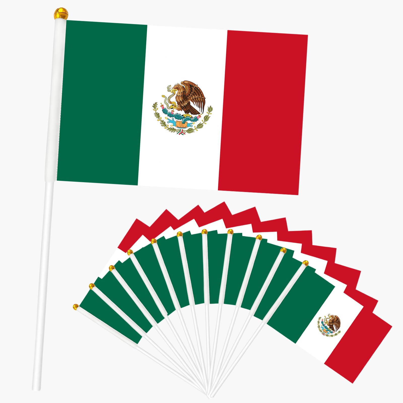 12pcs Mexico Hand Flags on Sticks, Small Mexican Flags for Party Decorations, Double Sided Handheld Flags with White Poles for Sports Events, Garden and Celebrations โ image 1