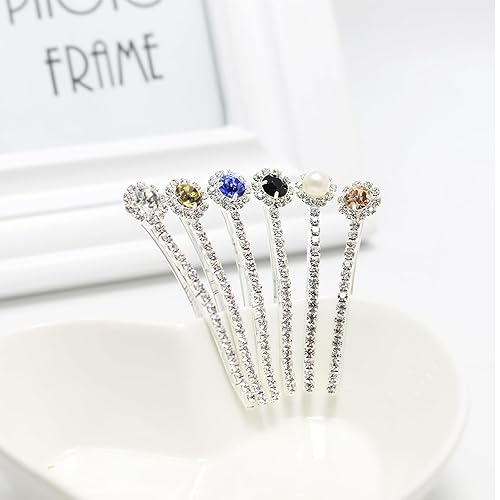 Miniatura 9 de Lurrose Alfileres decorativos Bobby, 6 pines de diamantes de imitación, pinzas de pelo de diamante para mujeres y niñas