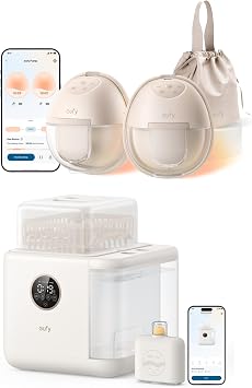 eufy Security Heated Wearable Breast Pump S1 with Bottle Washer S1 Pro, Built-in Water Softener, All-in-One 3D HydroBlast Washer, 212F Steam Sterilizer & Thoroughly Fast Dryer,