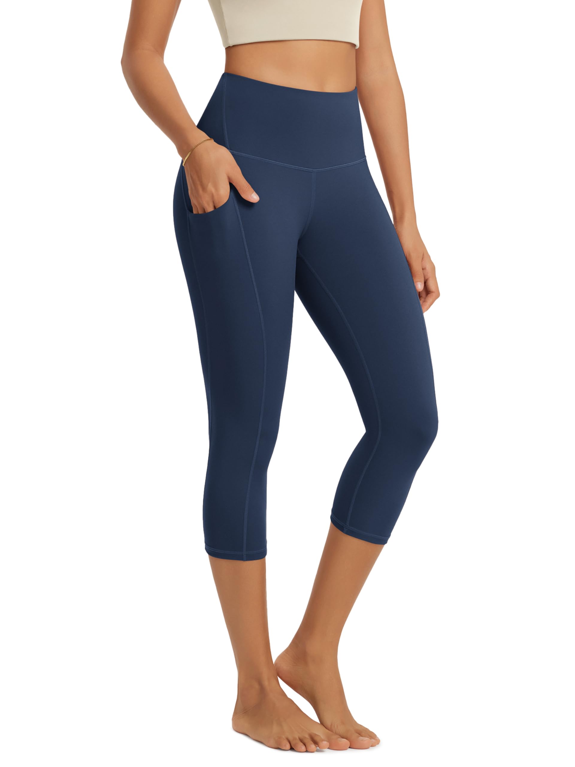 ODODOS High Waist Workout Capris with Pockets for Women, 14" / 19" Tummy Control Yoga Capri Leggings