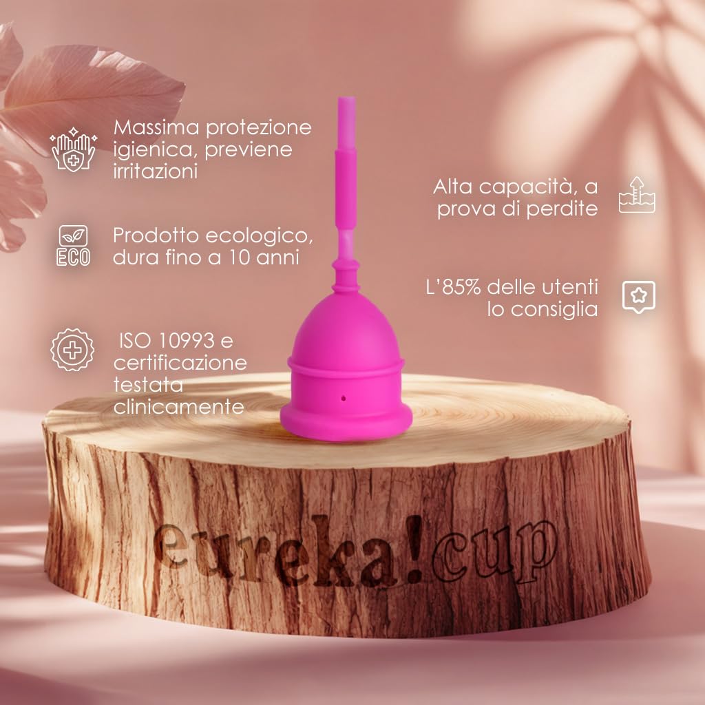 EUREKA! Cup | Coppetta Mestruale | Realizzato con Silicone Medico al 100% | L'unica Coppetta Mestruale Svuotabile Senza Rimuoverla | Riutilizzabile e Facile da Pulire (S)