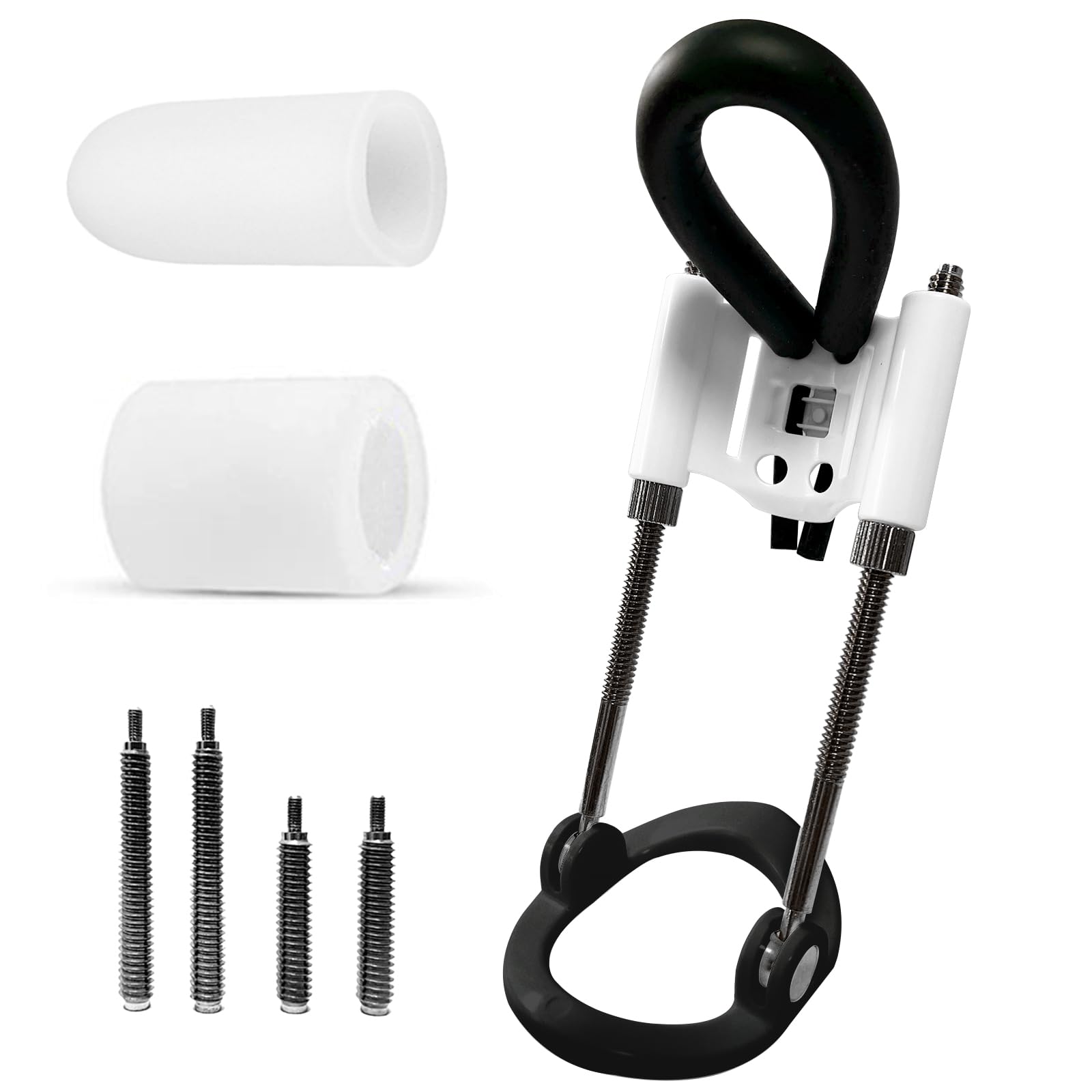 Upgraded Extender Stretcher Kit, Enlarger Stretcher Exerciser, Wearable Adjustable Traction Training Device Set, Male Extender Trainer with Silicone Sleeves (Black White)