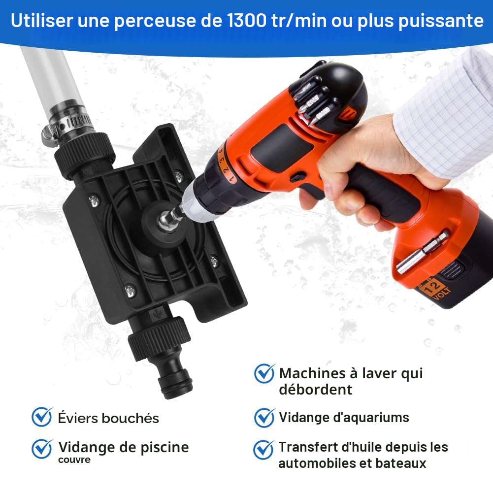 Flintronic Mini Pompe à Eau Électrique pour Perceuse Sans Fil - Pompe à Gasoil et Essence avec Accessoires pour Pompage Rapide d'Huile - Idéal pour Maison, Jardin, Piscine, Fontaine