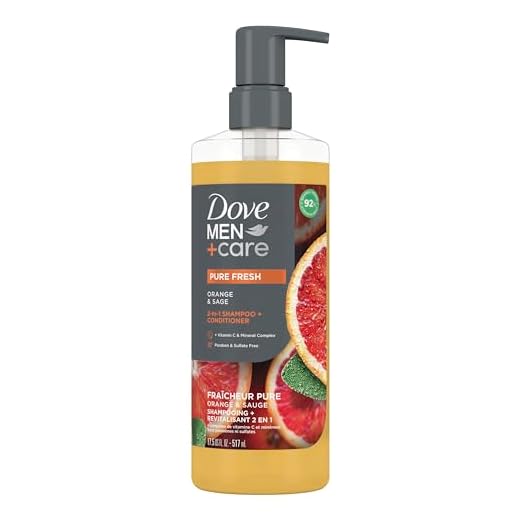 DOVE MEN + CARE 2-in-1 Shampoo + Conditioner Pure Fresh Orange & Sage for Strong, Healthy-Looking Hair, with Vitamin C & Mineral Complex, 17.5 oz