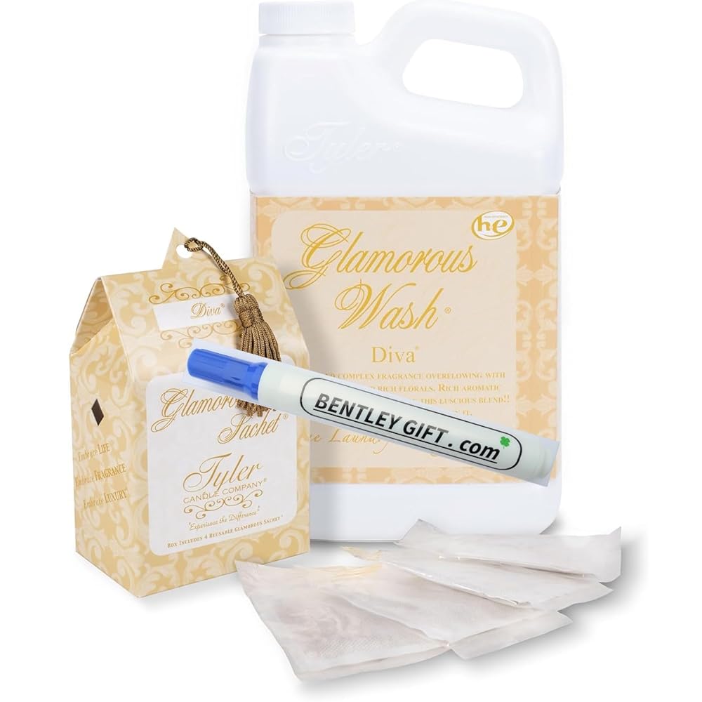 Tyler Candle Company Liquid Glam Wash, Diva, 64 Fl oz (With Dryer Sachets) Bonus Bentley Stain Removr Pen
