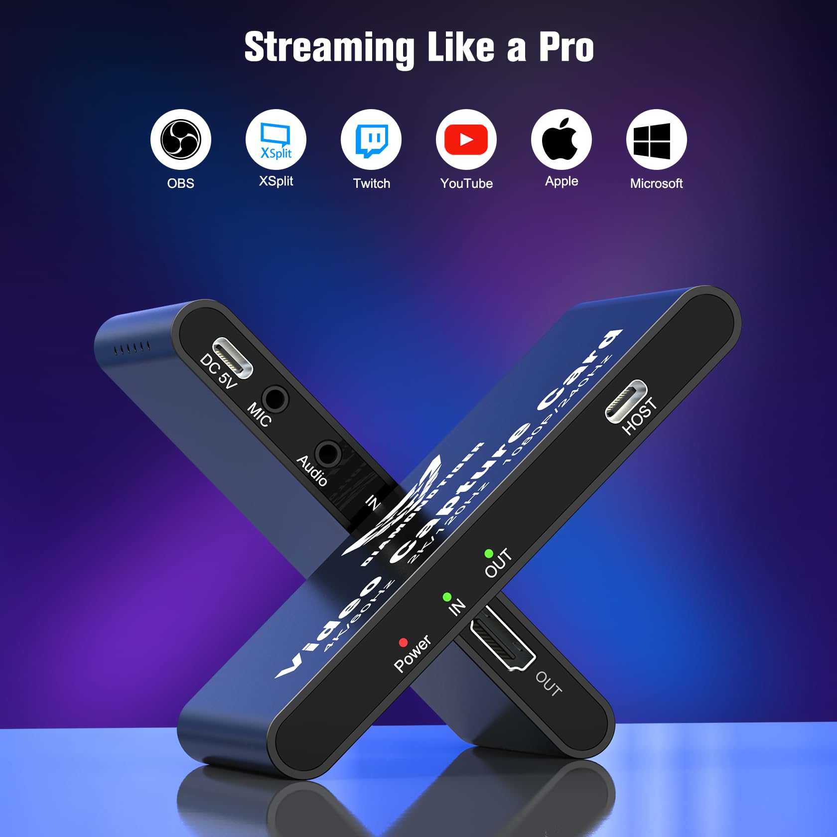Tarjeta de captura HDMI para streaming y grabación, 4K a 60Hz, 1080p a 240Hz, HDR VRR Passthrough casi cero latencia para PS5, Xbox Series X/S, Nintendo en OBS, Twitch, YouTube