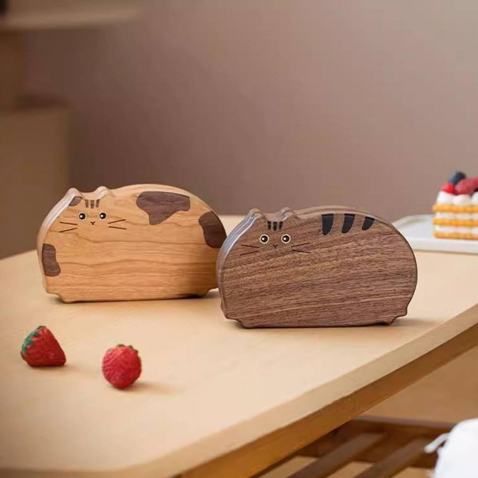 TISHITA Boîte à Bijoux Chat Coffret Organisateur Écrin en Bois avec Finition Lisse et Couvercle Sécurisé Intérieur Velours pour Bijoux Délicats Adaptée aux, Noyer Noir