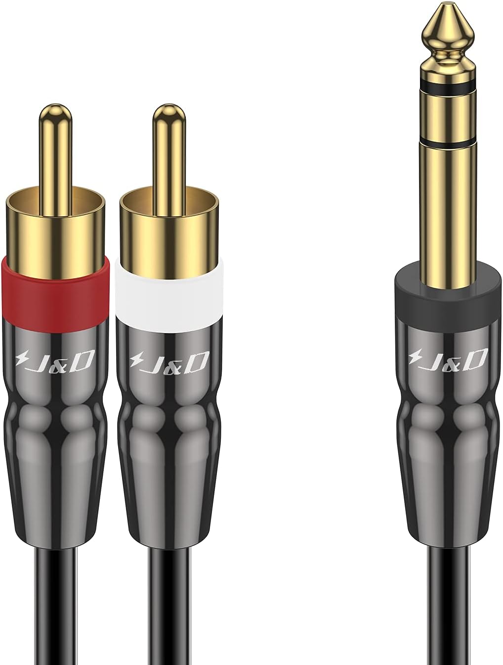 J&D 6.35mm TRS to Dual RCA Audio Cable, Copper Shell Heavy Duty 6.35mm 1/4 inch Male TRS to 2 RCA Male Stereo Audio Y Splitter Cable, 6 Feet