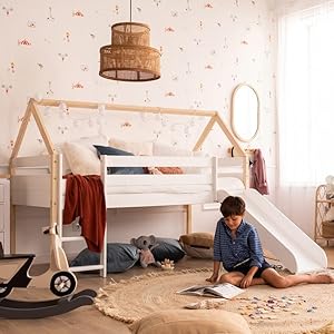 Twin House Bed White/Natural - Craft a Dreamy Sanctuary for Your Kids, ensuring Peaceful Nights and Magical Mornings Twin House Bed WhiteNatural Craft a Dreamy Sanctuary for Your Kids ensuring Peaceful Nights and Magical Mornings