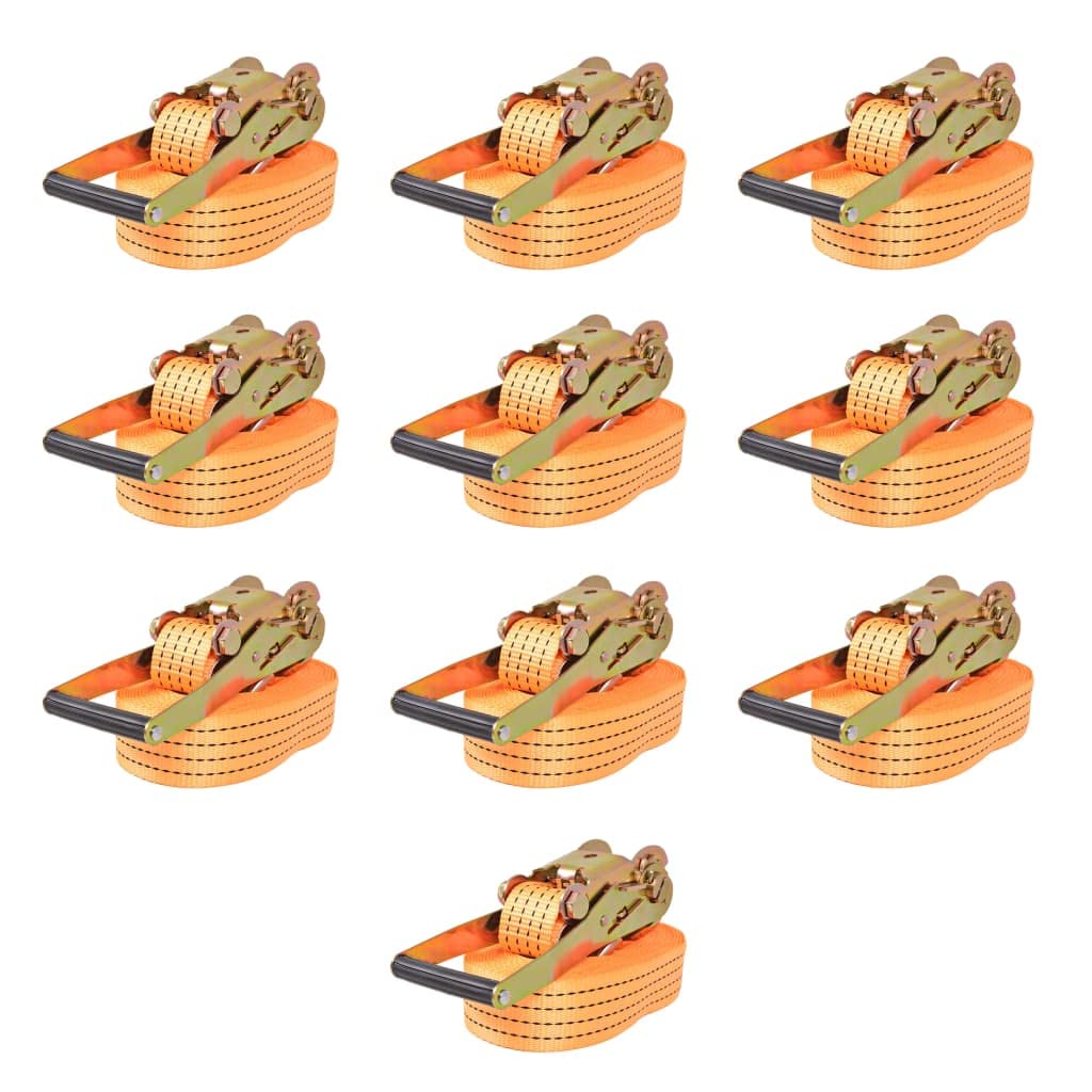 10er Set Ratschen-Spanngurte 8m x 50mm, Zurrgurte mit J-Haken, 2 Tonnen Zugkraft, Orange, Ladungssicherung für Transport und Lagerung