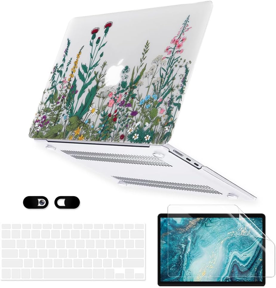 Case for MacBook Air 13 inch A1466 A1369 2010-2017 Release, 5 in 1 Matte Clear Hard Shell&Keyboard Cover&Screen Protector&Webcam Cover Compatible with Older Version Air 13.3 - Garden Flowers