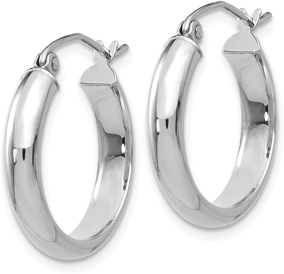 The Black Bow 3.75mm x 20mm Polished 14k White Gold Domed Round Tube Hoop Earrings - Image 2