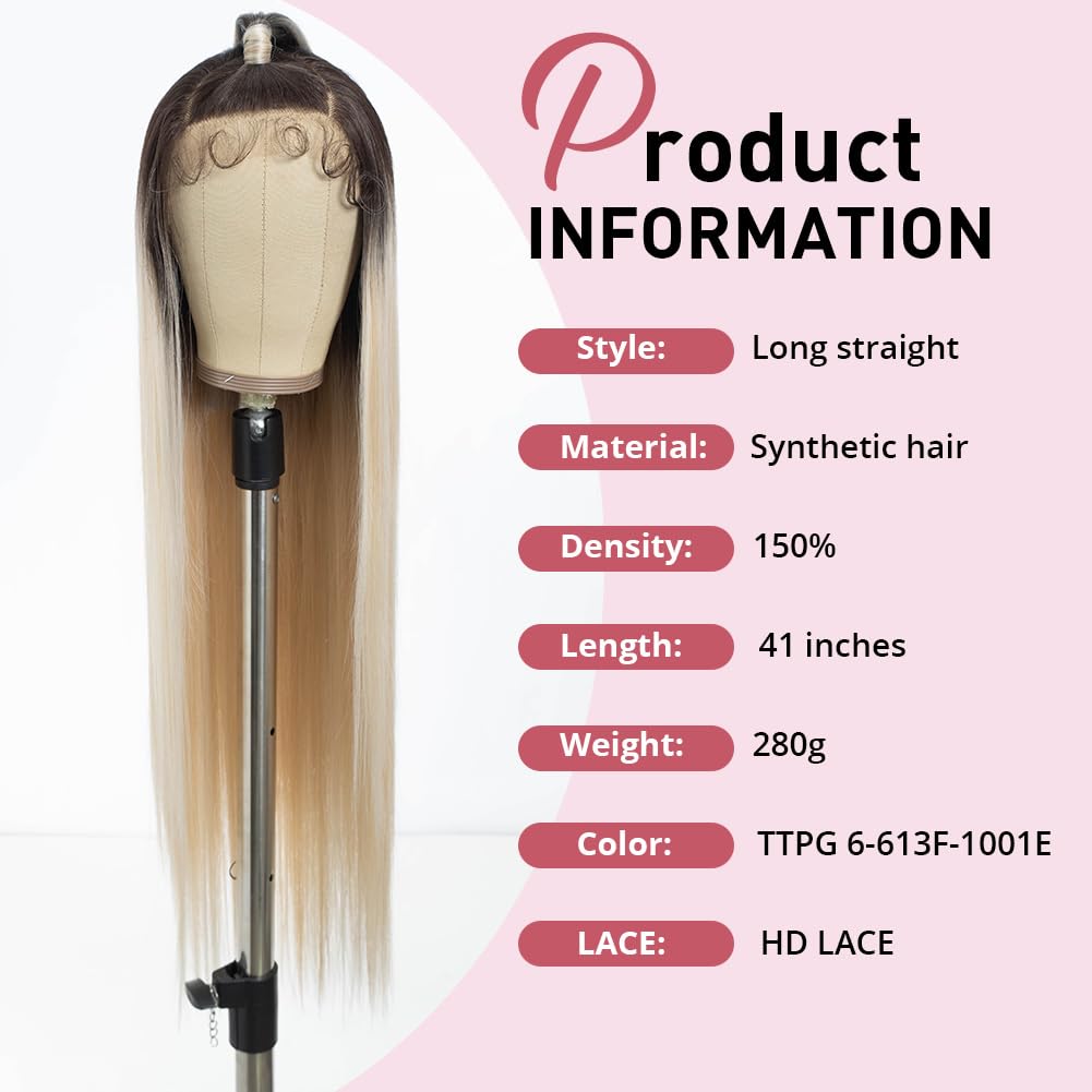 Style Icon 13x4 Super Long Straight Lace Front Wigs 38 inch Updo Style Ombre Blonde Straight Hair Wig for Women Synthetic Free Part Wig - Image 2