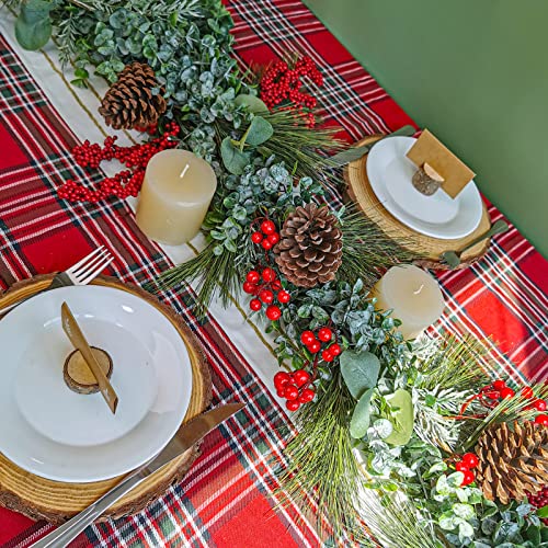 6' Long Artificial Eucalyptus And Pine Christmas Garland With Pine Cones Red Berries Pine Needles Winter Greenery Garland For Christmas Season Holiday Wedding Table Runner Centerpiece Mantel Decor #TOP3