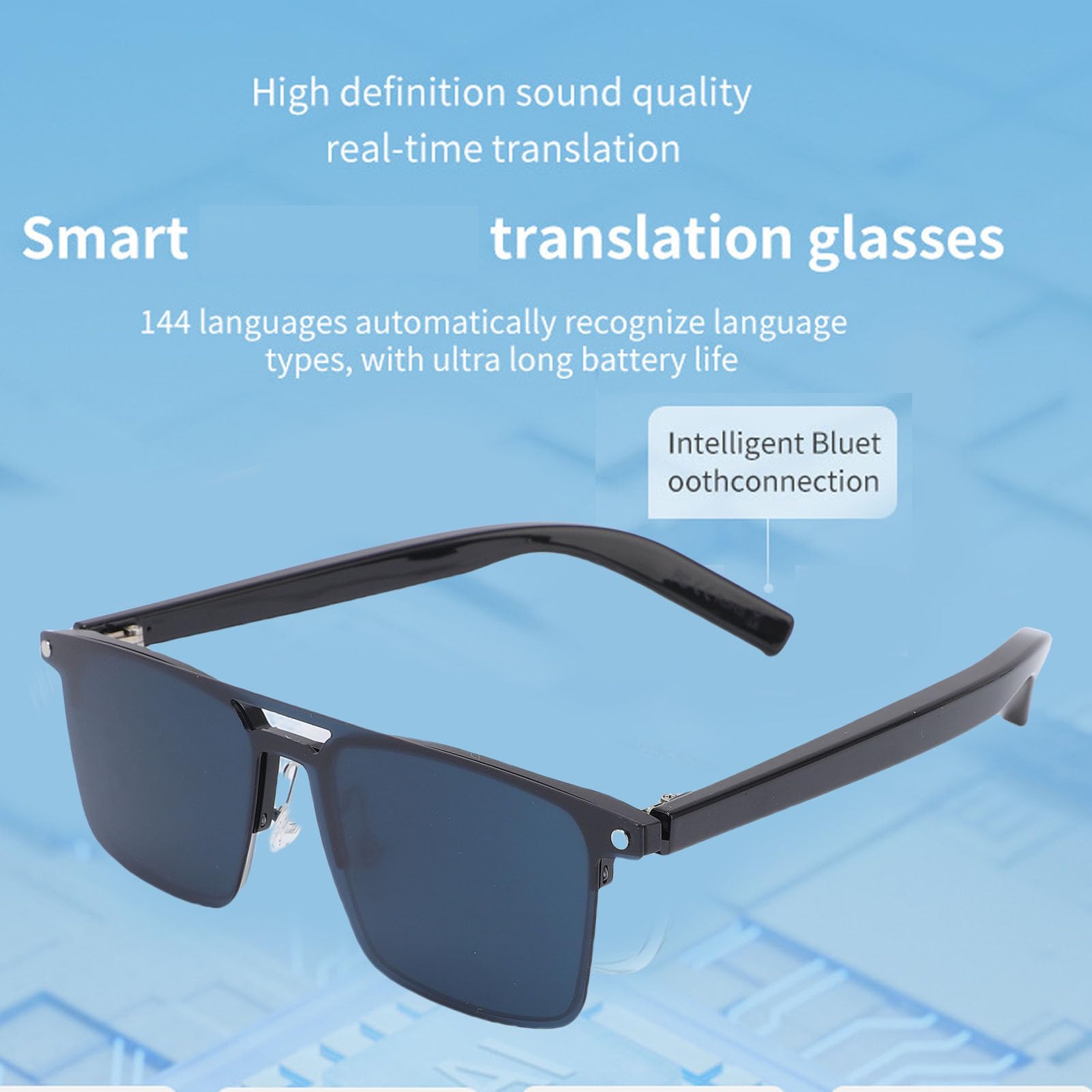 AI Translation Smart Glasses, 100+ Languages Real Time Video, BT5.3 Polarized Wearable Tech with Touch Control,AI Smart Glasses for Travel Business