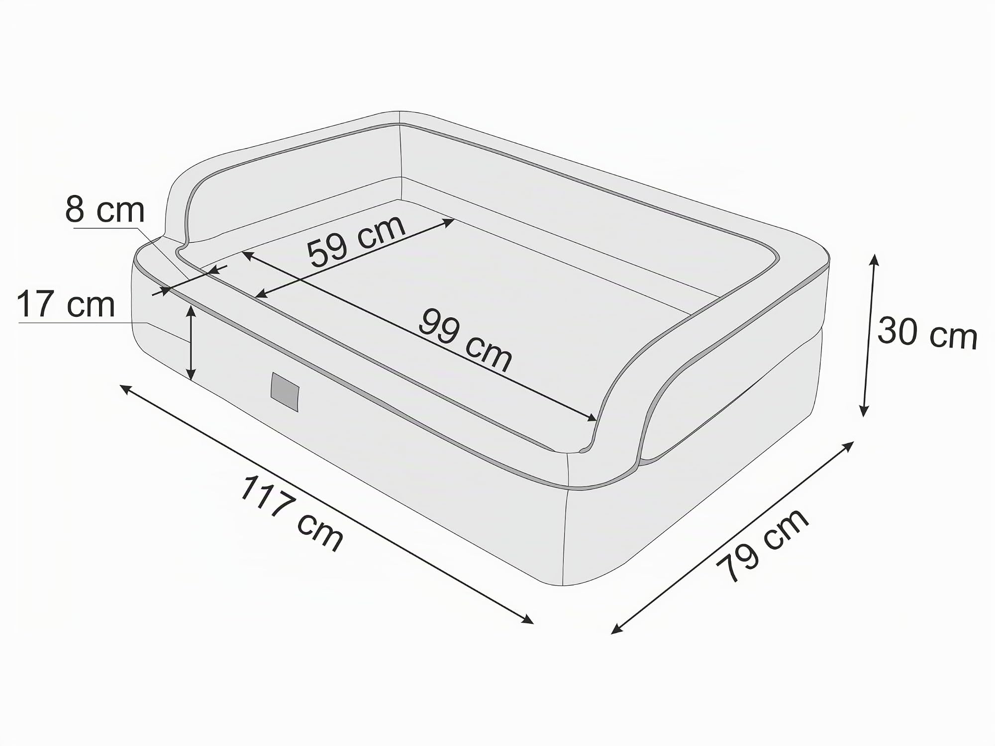 DOGGY Cama para perros, cama para gatos, sofá para perros, funda extraíble, cesta para perros, muebles para mascotas, cama para perros, cama para dormir, XXL: 117 x 79 cm, gris
