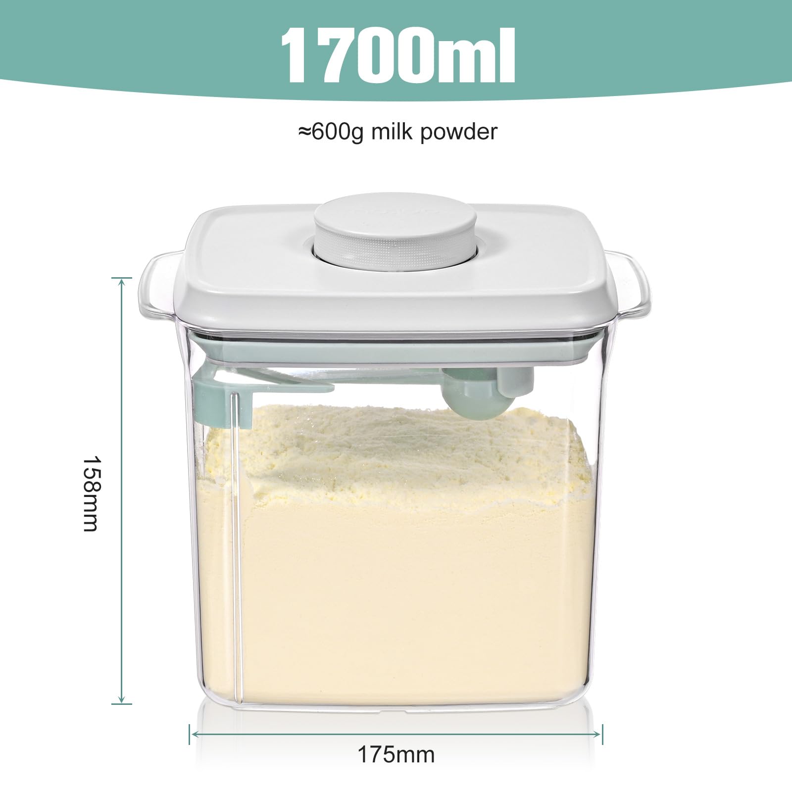 Distributeur de lait en poudre de 1700 ml, boîte de stockage de lait en poudre avec cuillère, boite hermetique alimentaire, récipient de lait en poudre portable scellé et étanche, facile à utiliser