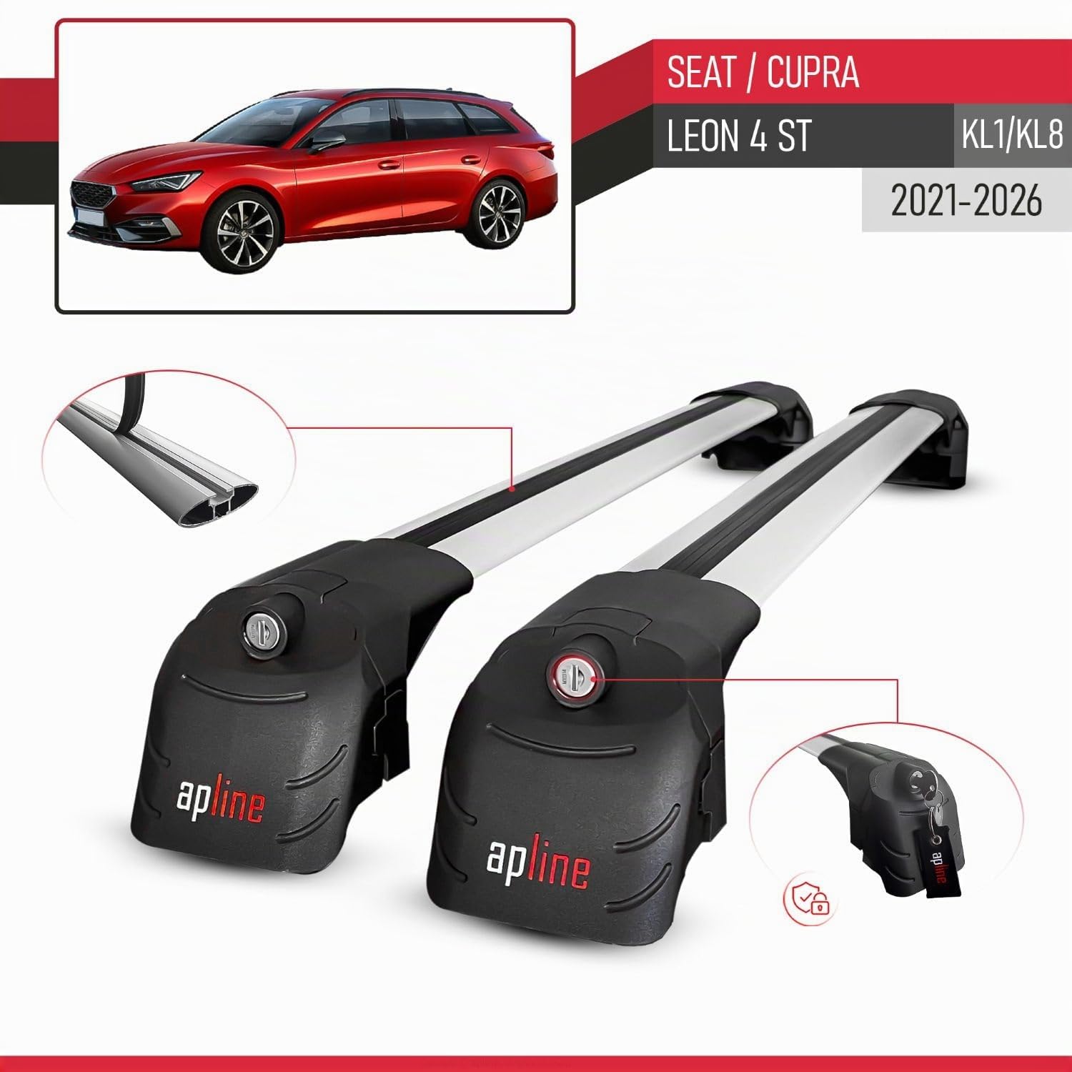 Compatible con Seat/Cupra Leon 4 ST 2021-2025 ACE-2 Barras de Techo Auto Portaequipajes Barras Transversales Gris Aluminio 2 Barras
