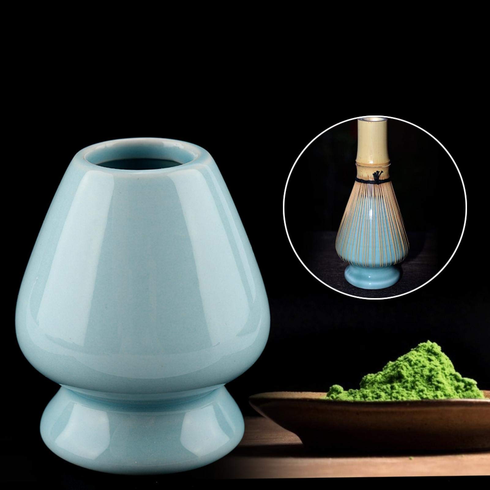 1 Piece Matcha Whisk Ceramic Holder 3.1x2.8x2.8in for Bamboo Matcha Chasen Japanese Matcha Tea Set Accessories(Blue) - Image 2