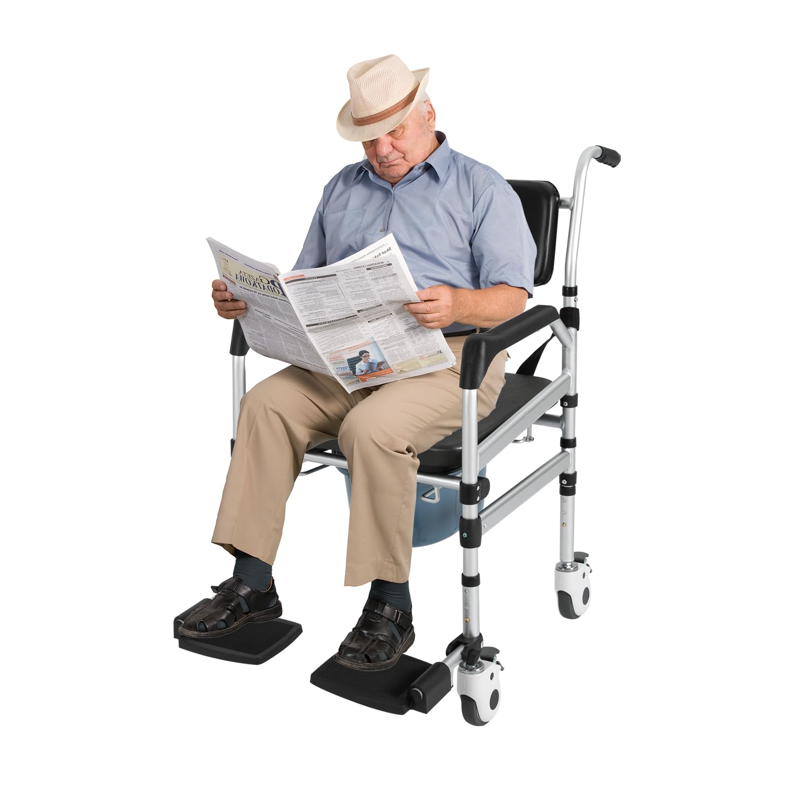 Shower Chair with Wheels Aluminum Alloy Folding Shower Chair Adjustable Height 352 Lbs Load Capacity Sturdy Rolling Shower Chair with Large Commode for Seniors Hospital Nursing Home Home