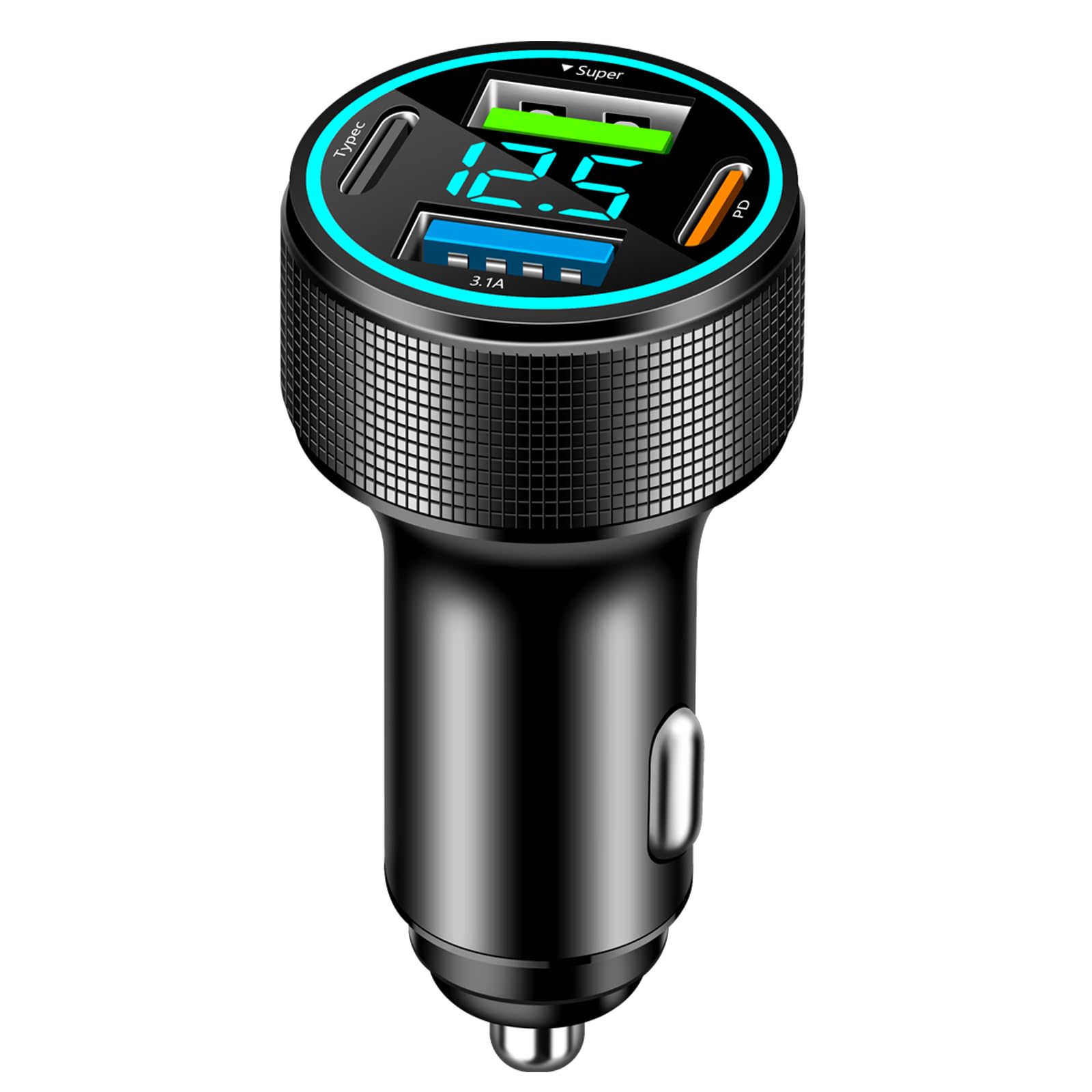 4 Porte Caricabatteria Auto USB C, 66W Caricatore Presa USB C Super Fast Charge, PD 30W Caricatore Rapido Accendisigari UAB C, con Voltmetro LED per iPhone, Android, Samsung, Tablet