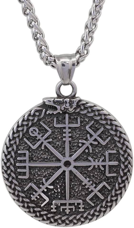 GuoShuangMen Rune Viking Necklace Dragon Compass Stainless Steel Nordic Jewelry For Men Women With Valknut Gift Bag