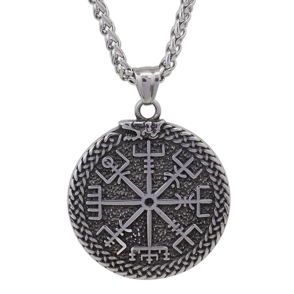 GuoShuangMen Rune Viking Necklace Dragon Compass Stainless Steel Nordic Jewelry For Men Women With Valknut Gift Bag