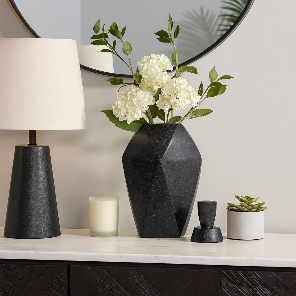 Decorative Sculptural Ceramic Jar with Lid for Living Room Decor - Elegant Home Accent for Bedroom, Office Desk, or Console Table Decor - Versatile Flower Vase for House Decoration - 23" Black