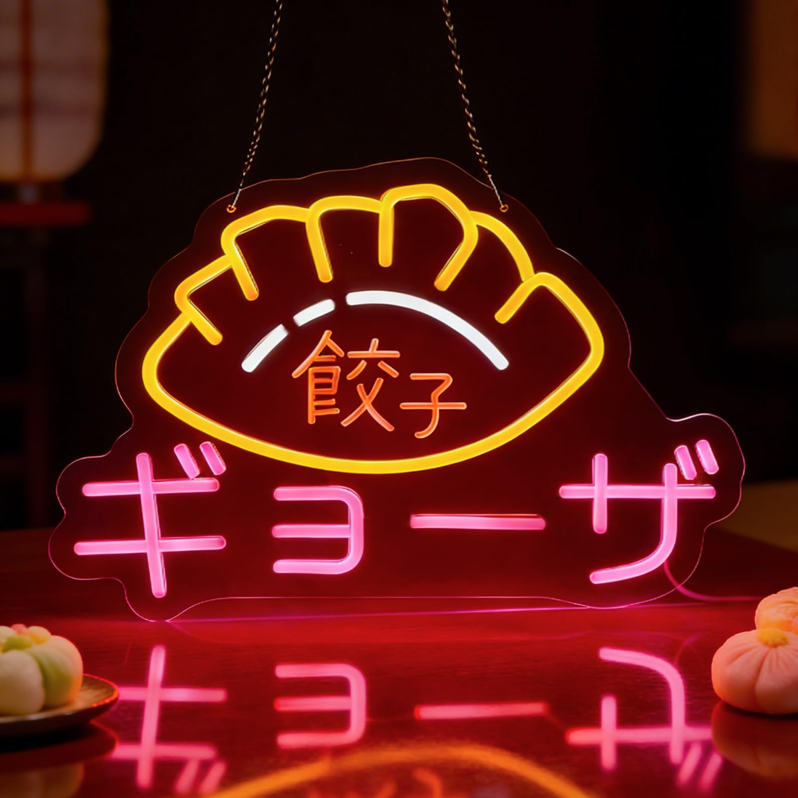 Japanese Gyoza Dumpling Neon Sign 餃子 ギョーザ Neon Light Hanging Wall Decoration for Japanese Style Restaurant for Ramen Shop Home Kitchen Food Cart Bistro LED Light 16.14"*11.42"