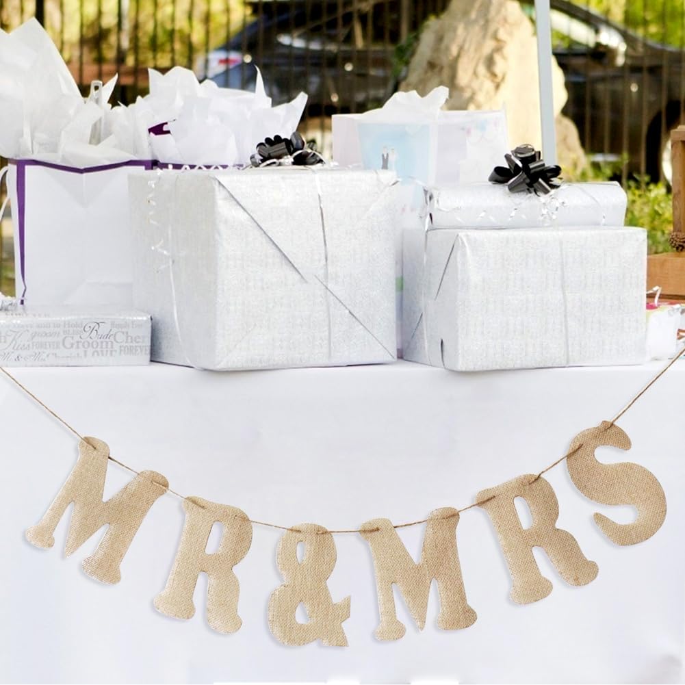 Hochzeit Banner Jute MR & MRS Banner Mr Mrs Hochzeit Deko Jute Buchstaben Braut und Bräutigam Hochzeit Banner Vintage Dekoration für Hochzeit Verlobung Jubiläum Party Innen Außende 30 Stück