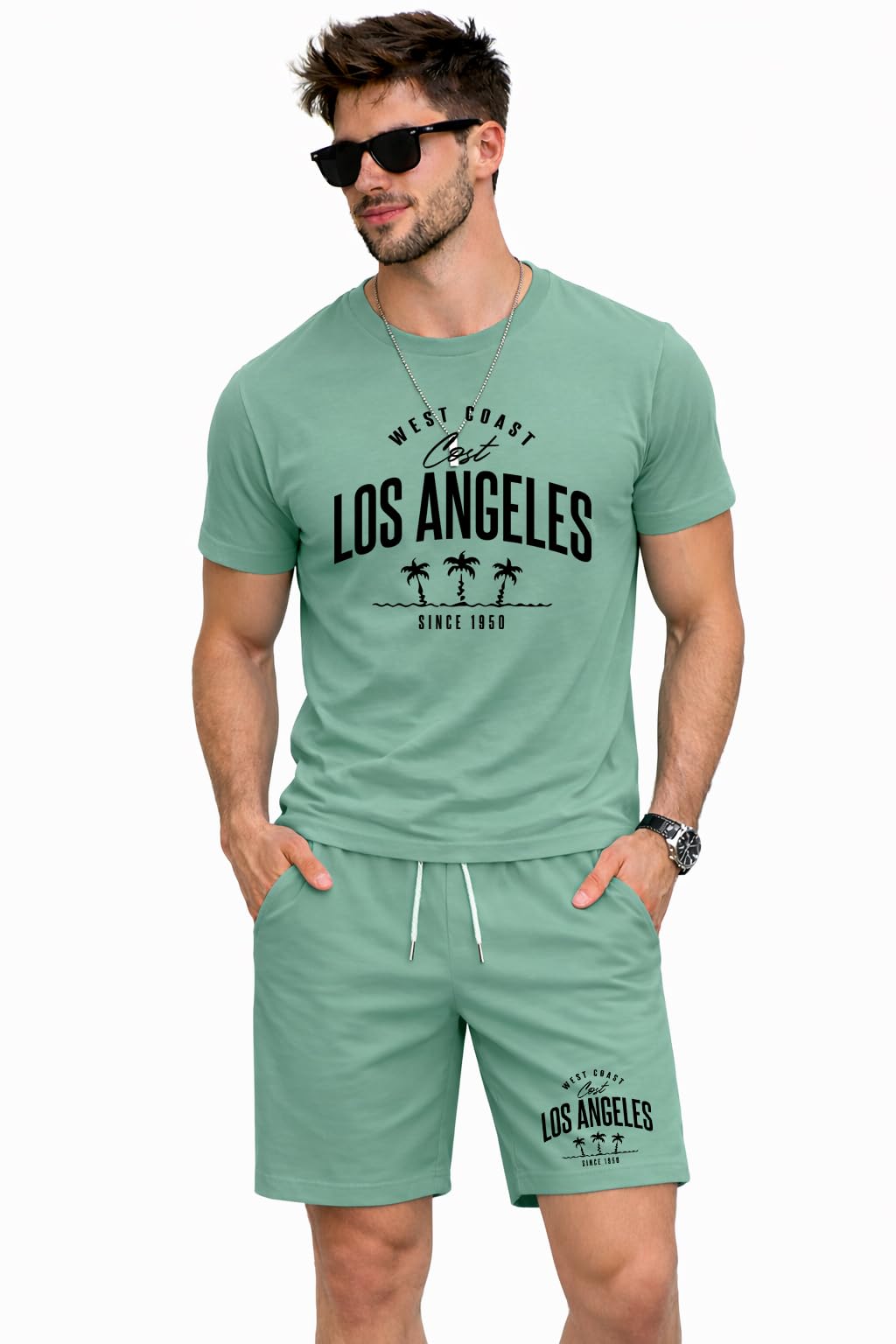jugular Men's Cotton Blend Graphic Print Co-ord Set, White T-Shirt and Shorts with Side Pockets, Short Sleeve Streetwear, 2 Piece-picture-23