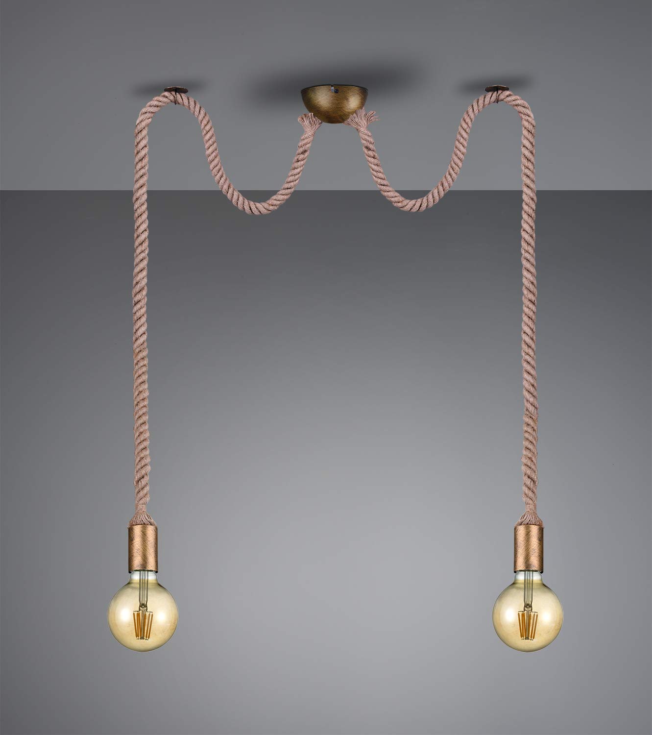 Trio Leuchten 310100204 - Lampadario a sospensione Rope, in ottone anticato e lino 1 x E27.
